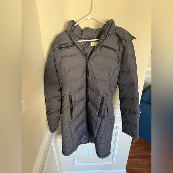 Gray Michael Kors Down Fill Puffer Trench Coat Size Large Outdoors Winter Casual - Picture 2 of 9